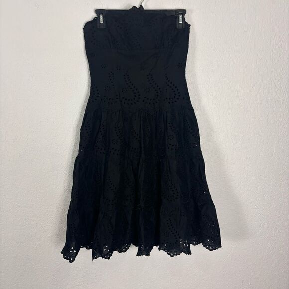 BCBGMAXAZRIA Black Strapless Dress Eyelet Cutout Knee Length Dress Size 2 - Picture 1 of 10